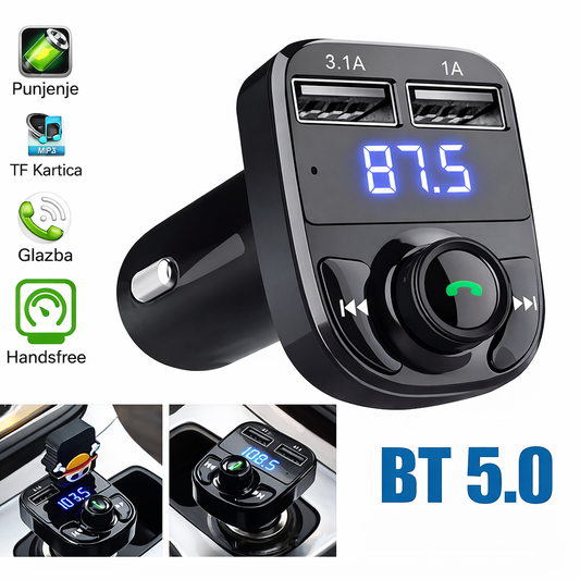 FM Transmiter za Auto s Bluetoothom, USB Punjačem i MP3 Playerom