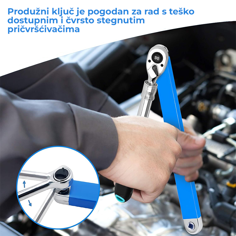 Univerzalni produžni ključ 39cm – s adapterima ¼″, ⅜″ i ½″
