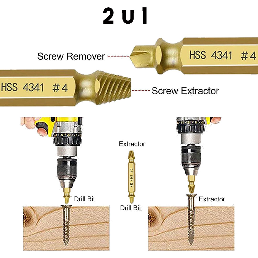 Titaniom set Svrdla za Vađenje Oštećenih Vijaka 2 u 1